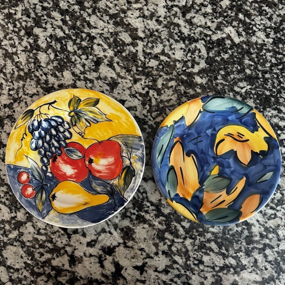 Vintage Pier 1 Handcrafted Colorful Plates (2) Art Decor Made in Italy